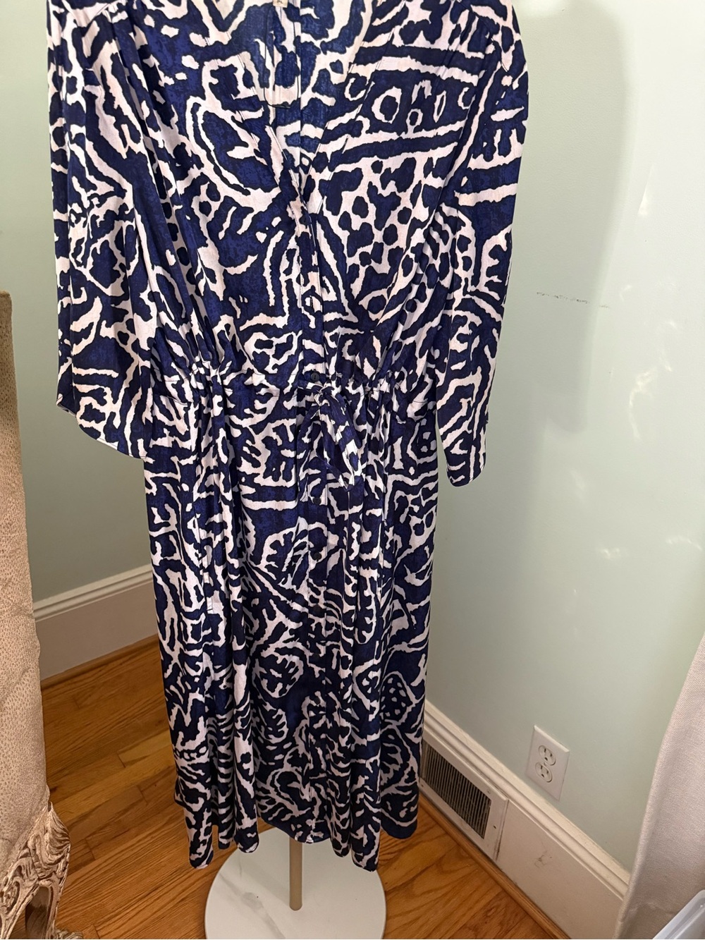Nic & Zoe Navy & White Printed Cinched-Waist Women’s Dress